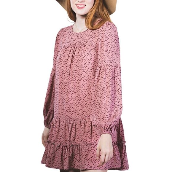 Plus Size Blush Dotted Babydoll Dress - Picture 2 of 9